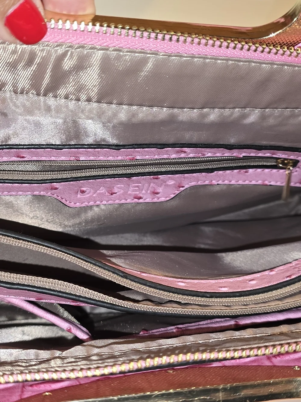 Dasein Structured Pink Faux Ostrich & Crocodile Embossed Satchel Handbag